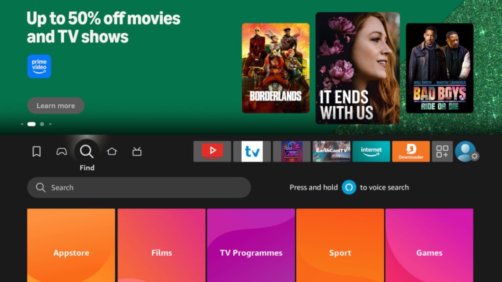 Écran d'accueil de Firestick en 2025