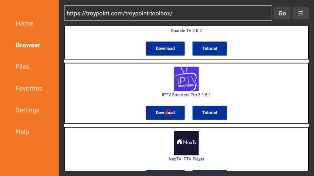 Cliquez sur IPTV Smarters sur la page web