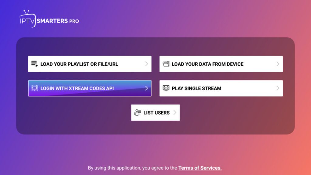 Choosing Xtream API Codes to login IPTV smarters